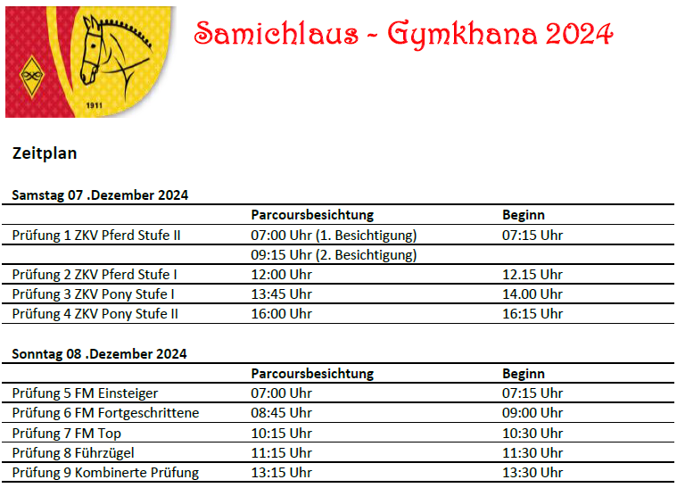 Zeitplan Samichlaus Gymkhana